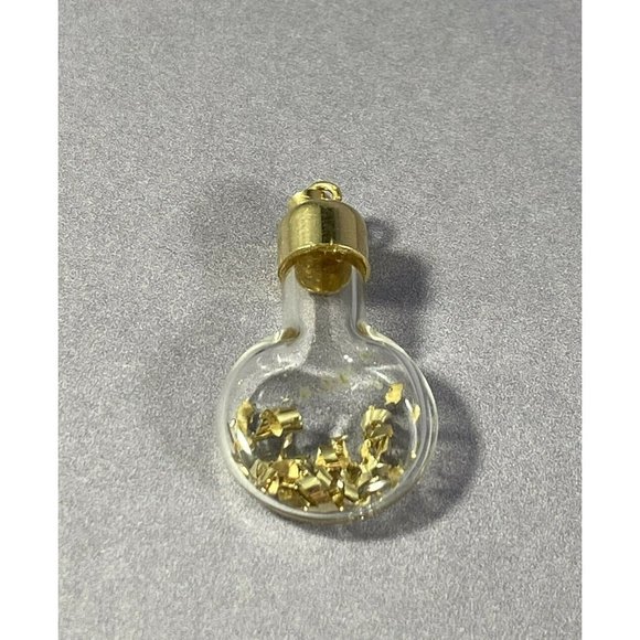 14K GLASS LIGHT BULB PENDANT WITH YELLOW GOLD FLAKES INSIDE - Picture 7 of 8